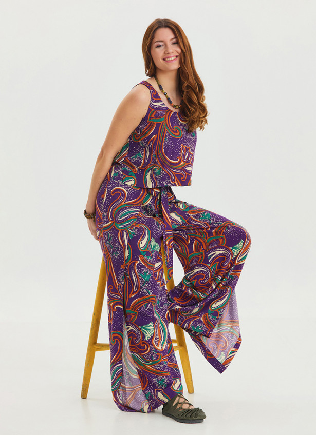 Boat Neck Backless Purple Authentic Jumpsuit 4535